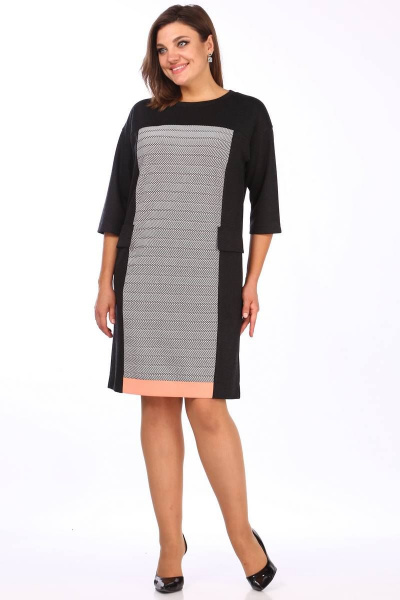 Платье прямого силуэта с отрезной верхней деталью Lady Style Classic 1669/1 серый_с_черным - фото 1