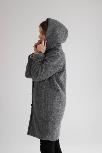 Пальто прямого силуэта с капюшоном и накладными карманами Mita ЖМ1159 темно-серый - фото 2
