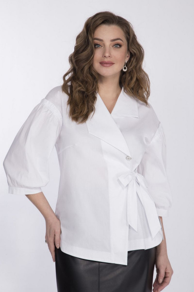 Блуза На каждый день с асимметричным воротником и ажуром Matini 4.1476 белый - фото 3