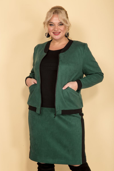 Бомбер, футболка, юбка Tensi 347 тёмный_изумруд/чёрный - фото 3