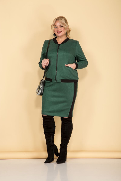 Бомбер, футболка, юбка Tensi 347 тёмный_изумруд/чёрный - фото 2