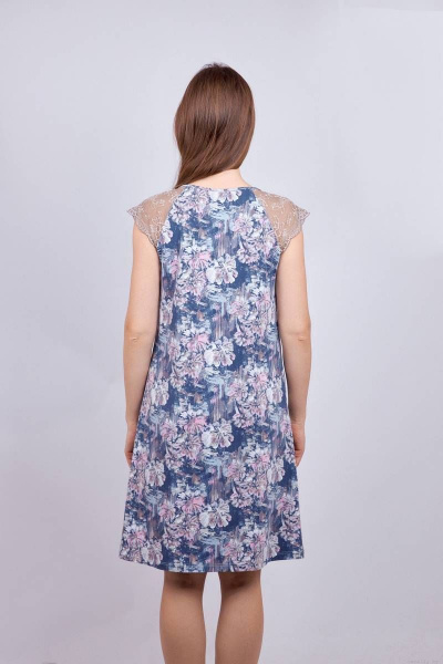 голубая домашняя сорочка с кружевом из вискозы и трикотажа Verally 361-4 пастель - фото 2