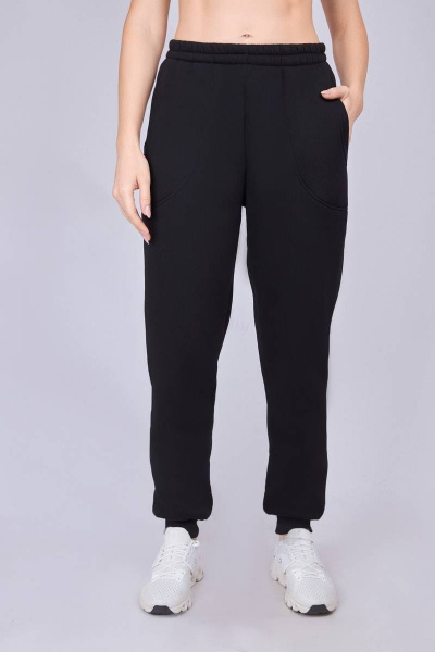 Демисезонные трикотажные брюки с карманами из хлопка и футера Verally 447-2 черный - фото 1