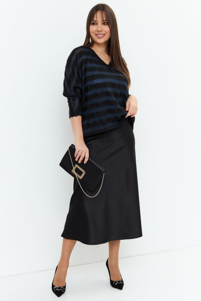 Комплект блуза топ юбка вязаный и текстильный нарядный Магия моды 2201 черный+голубой - фото 9