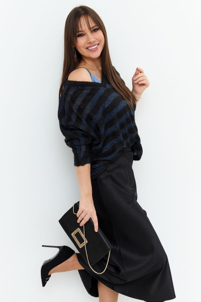 Комплект блуза топ юбка вязаный и текстильный нарядный Магия моды 2201 черный+голубой - фото 8