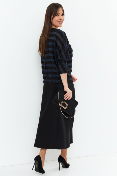 Комплект блуза топ юбка вязаный и текстильный нарядный Магия моды 2201 черный+голубой - фото 2