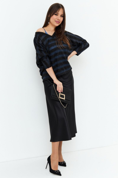 Комплект блуза топ юбка вязаный и текстильный нарядный Магия моды 2201 черный+голубой - фото 6