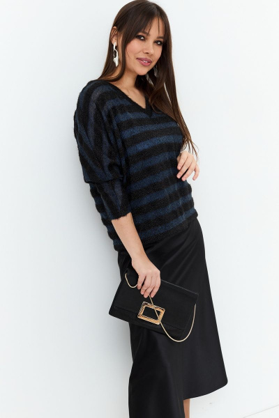 Комплект блуза топ юбка вязаный и текстильный нарядный Магия моды 2201 черный+голубой - фото 4