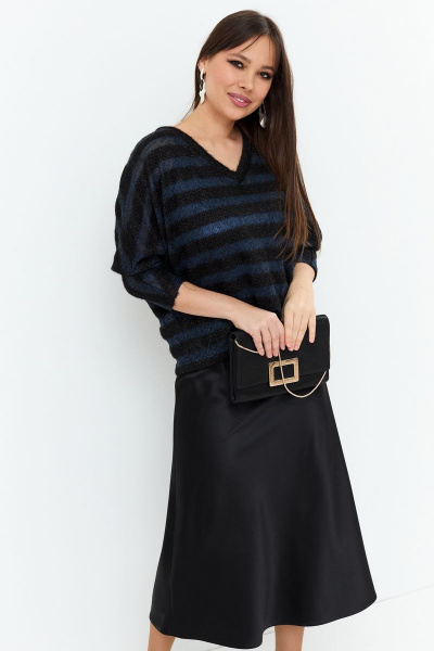 Комплект блуза топ юбка вязаный и текстильный нарядный Магия моды 2201 черный+голубой - фото 3