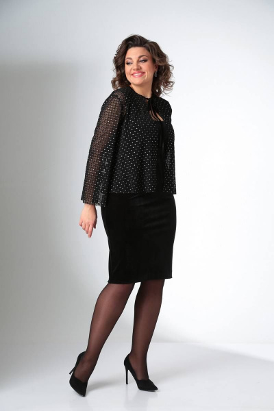 Нарядный комплект из бархатного платья и жакета LadisLine 1439 черный - фото 3