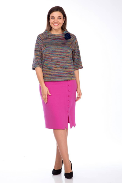 Юбка фиолетовая на пуговицах и шлицей из текста Klever 382 фуксия - фото 1