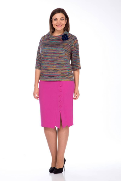 Юбка фиолетовая на пуговицах и шлицей из текста Klever 382 фуксия - фото 2