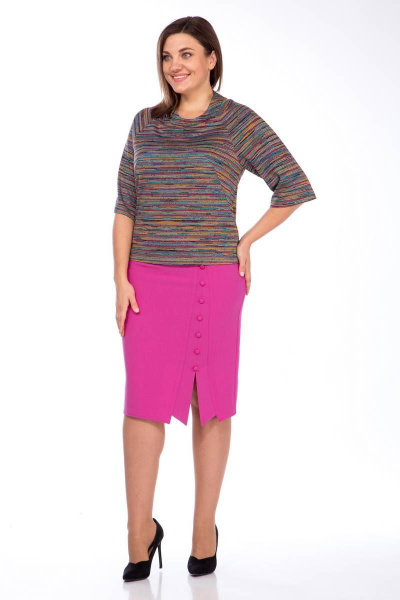 Юбка фиолетовая на пуговицах и шлицей из текста Klever 382 фуксия - фото 6