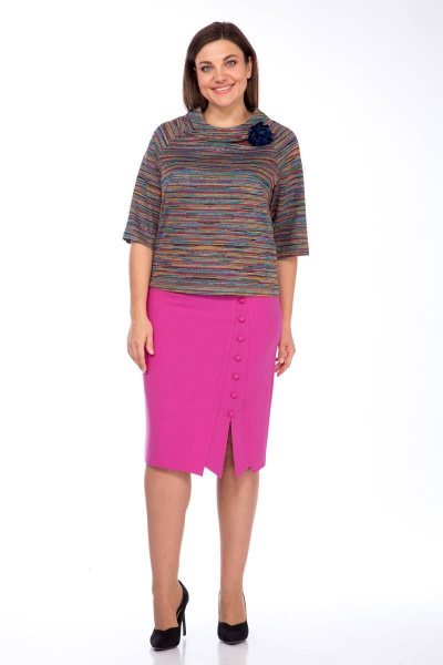 Юбка фиолетовая на пуговицах и шлицей из текста Klever 382 фуксия - фото 9