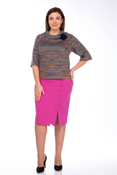 Юбка фиолетовая на пуговицах и шлицей из текста Klever 382 фуксия - фото 10