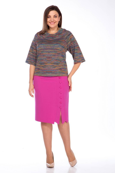 Юбка фиолетовая на пуговицах и шлицей из текста Klever 382 фуксия - фото 12