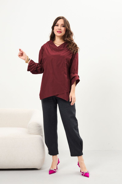 Блуза с эффектом хамелеон, демисезон, в стиле casual Anastasia 959 т.вишневый - фото 1