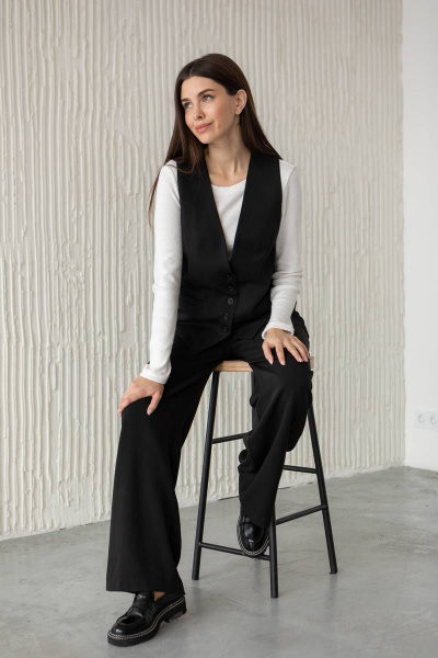 Жилет приталенный деловой стиль для офисных образов Ivera 3021 черный - фото 9