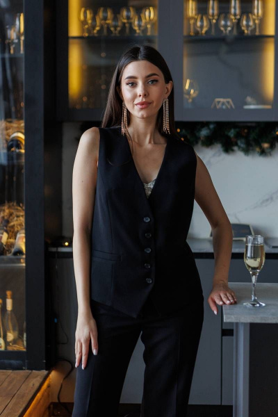 Жилет приталенный деловой стиль для офисных образов Ivera 3021 черный - фото 8