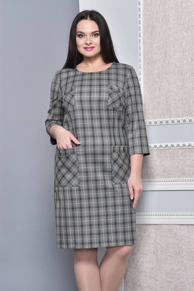 Платье полуприлегающее с накладными карманами и вытачками Lady Style Classic 1513/1 хаки - фото 2