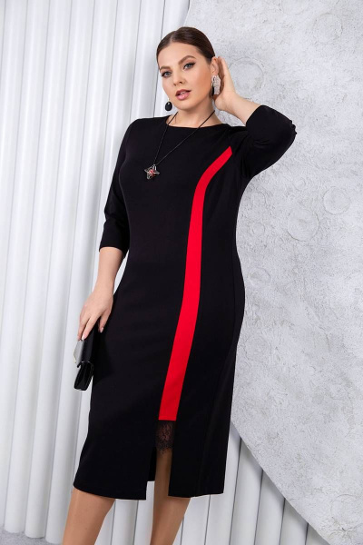 Платье однородное полуприлегающего силуэта с кружевной вставкой ASV 2563 черно-красный - фото 6