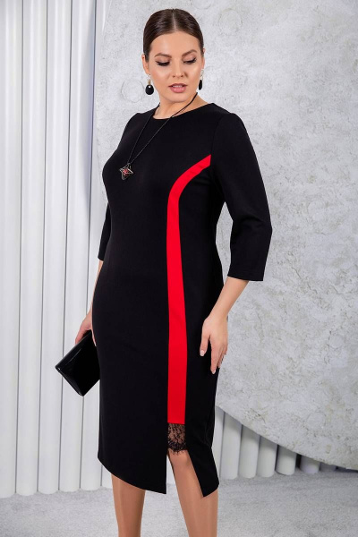 Платье однородное полуприлегающего силуэта с кружевной вставкой ASV 2563 черно-красный - фото 4
