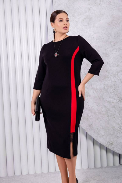 Платье однородное полуприлегающего силуэта с кружевной вставкой ASV 2563 черно-красный - фото 3