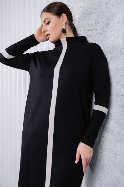 Стильное зауженное платье из вискозы с боковыми карманами ASV 2564 черно-бежевый - фото 8