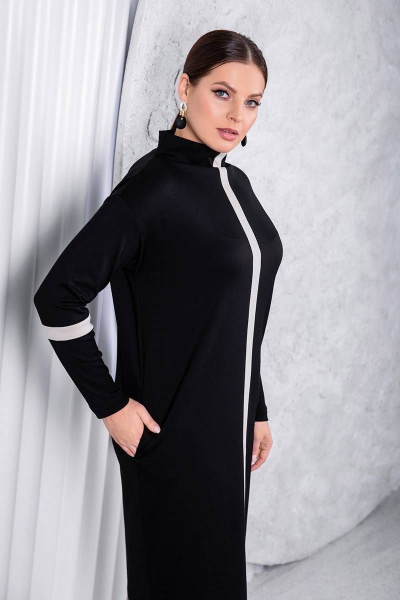 Стильное зауженное платье из вискозы с боковыми карманами ASV 2564 черно-бежевый - фото 2