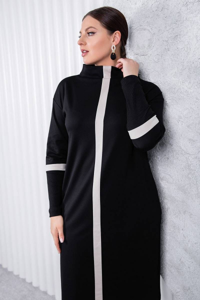 Стильное зауженное платье из вискозы с боковыми карманами ASV 2564 черно-бежевый - фото 1