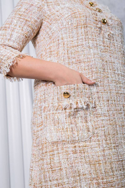 Деловое трапециевидное платье из ткани на пуговицах ASV 2570 бежевый - фото 5