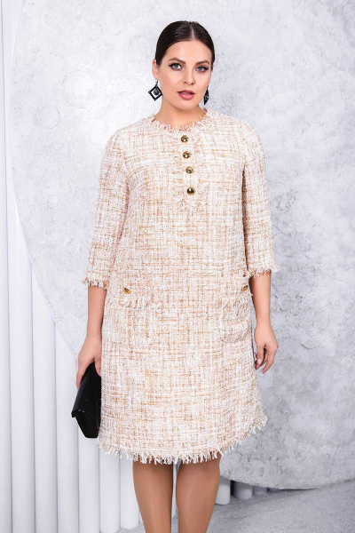 Деловое трапециевидное платье из ткани на пуговицах ASV 2570 бежевый - фото 1