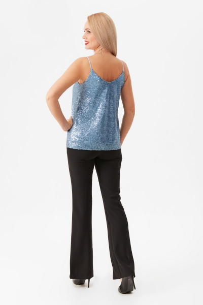 Голубой пайеточный топ с сеткой и шифоновым слоем Condra 16202 голубой - фото 5