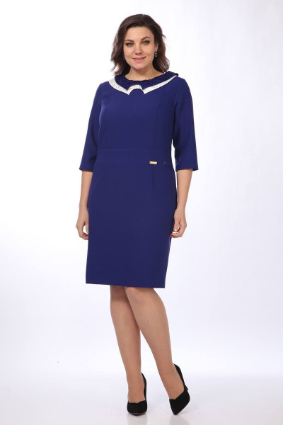 Платье с гипюром, отрезным поясом и разрезом снизу Lady Style Classic 548 васильковый - фото 1