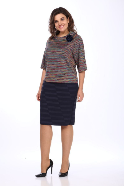 Классическая юбка из трикотажа синяя с шлицей Klever 262 2-синий - фото 3