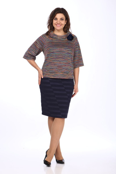 Классическая юбка из трикотажа синяя с шлицей Klever 262 2-синий - фото 2