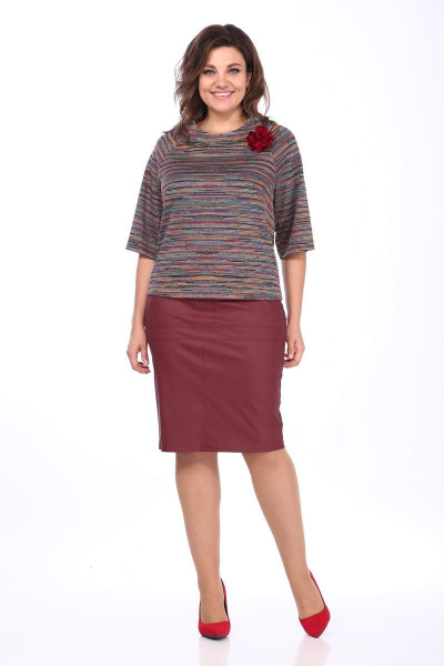 Юбка из экокожи классика с шлицей и пряжками Klever 298 бордо - фото 8