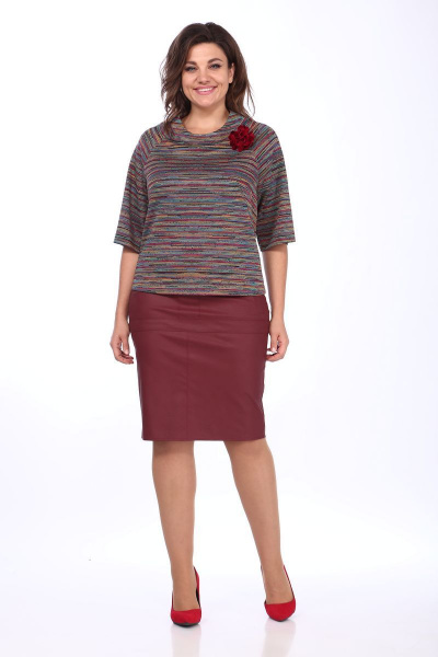 Юбка из экокожи классика с шлицей и пряжками Klever 298 бордо - фото 9