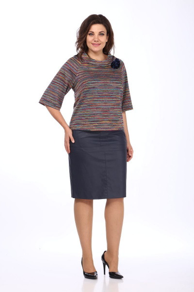 Экокожа юбка-карандаш с карманами и шлицей Klever 298 синий - фото 6