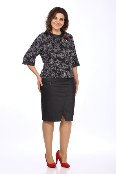 Юбка-карандаш из экокожи с молниями и шлицей Klever 379 черный-1 - фото 7