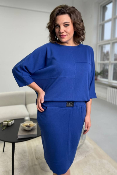 Джемпер и юбка из трикотажа с карманами и поясом Rumoda 2093 синий - фото 6