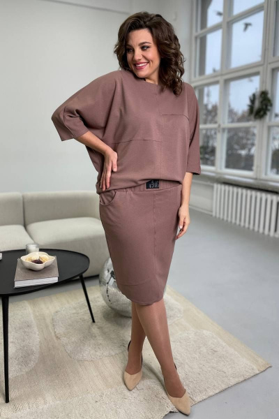 Джемпер и юбка из трикотажа в спокойных тонах Rumoda 2093 коричневый - фото 8