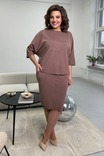 Джемпер и юбка из трикотажа в спокойных тонах Rumoda 2093 коричневый - фото 1