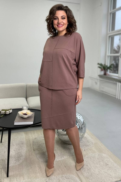 Джемпер и юбка из трикотажа в спокойных тонах Rumoda 2093 коричневый - фото 2