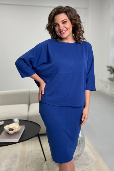 Юбка из трикотажа с поясом и карманами, длина 60 см, синий Rumoda 2095 синий - фото 3