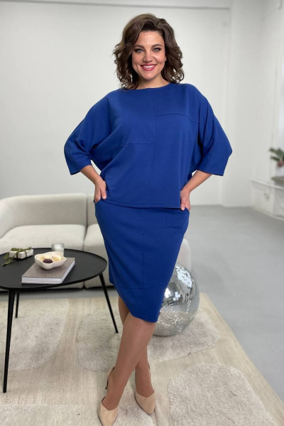 Юбка из трикотажа с поясом и карманами, длина 60 см, синий Rumoda 2095 синий - фото 2