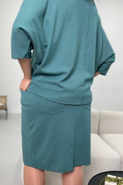 Юбка из трикотажа с поясом и карманами, длина 60 см, бирюзовая Rumoda 2095 бирюза - фото 7
