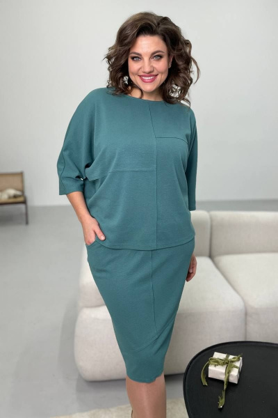 Юбка из трикотажа с поясом и карманами, длина 60 см, бирюзовая Rumoda 2095 бирюза - фото 3