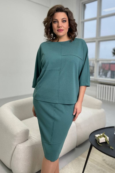 Юбка из трикотажа с поясом и карманами, длина 60 см, бирюзовая Rumoda 2095 бирюза - фото 2