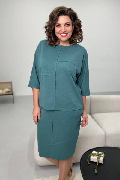 Джемпер свободного кроя из трикотажа с открытыми швами Rumoda 2094 бирюза - фото 2